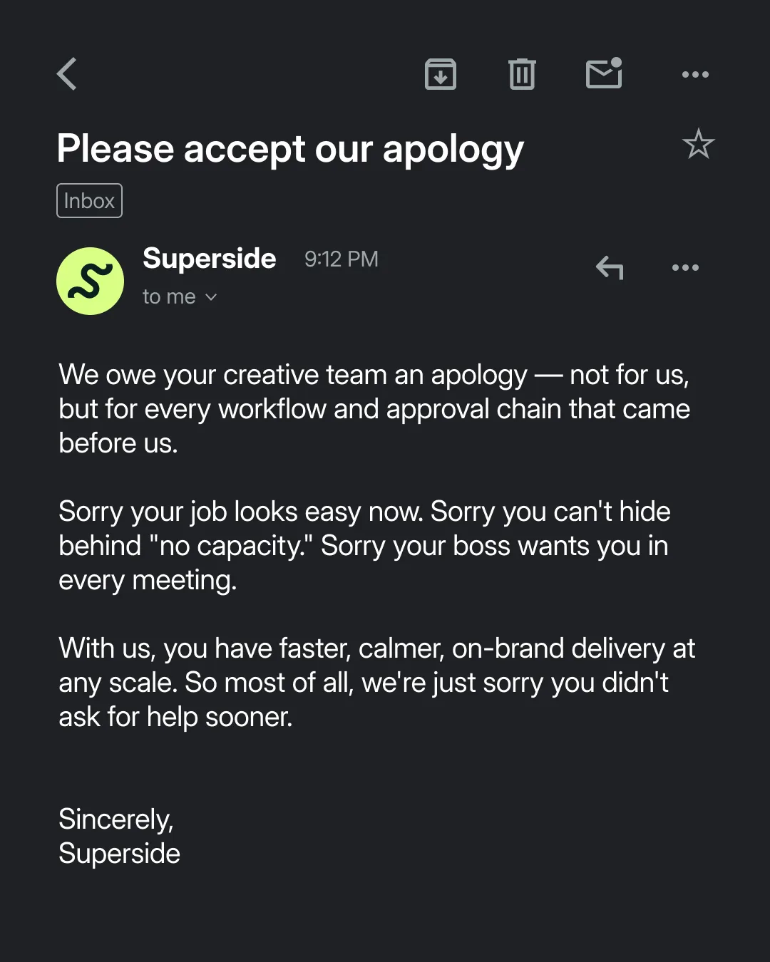 Dark Mode Mobile Email Apology Letter Ad