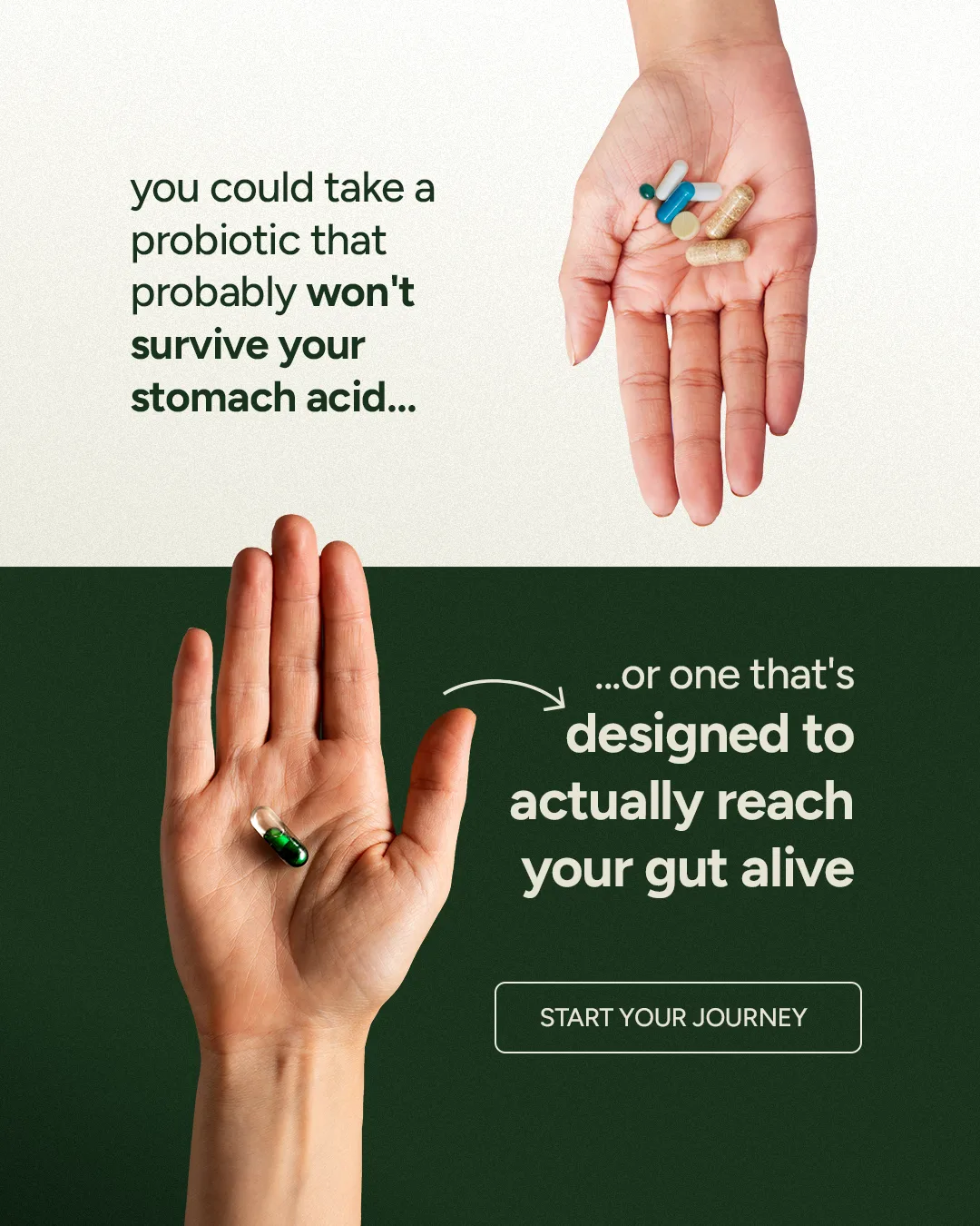 Split Background Dual Hand Comparison Ad