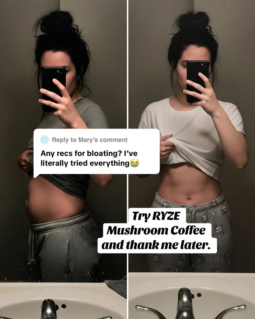 Bloating Before & After with Social Comment and Headline