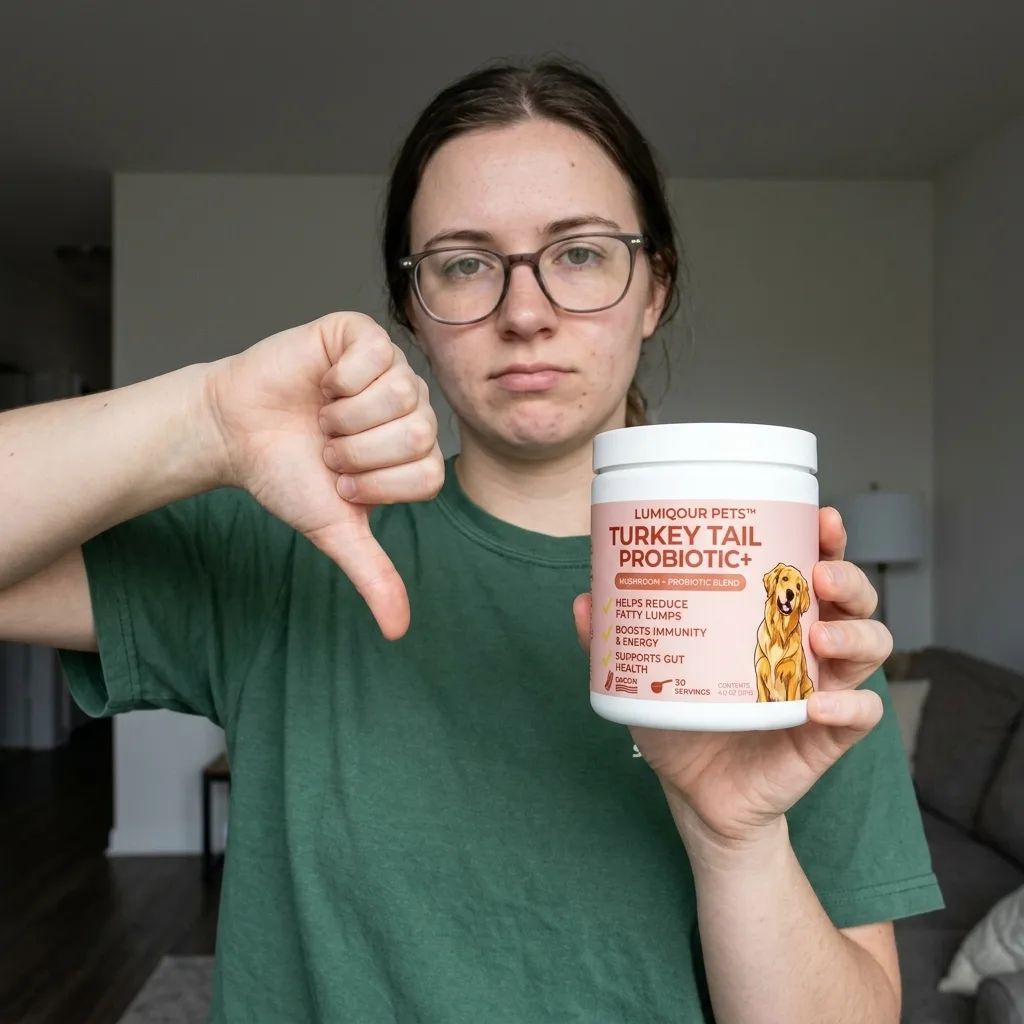Woman Thumbs Down with Pet Supplement