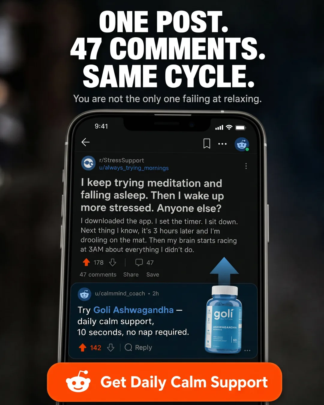 Reddit-style Stress Support Ad