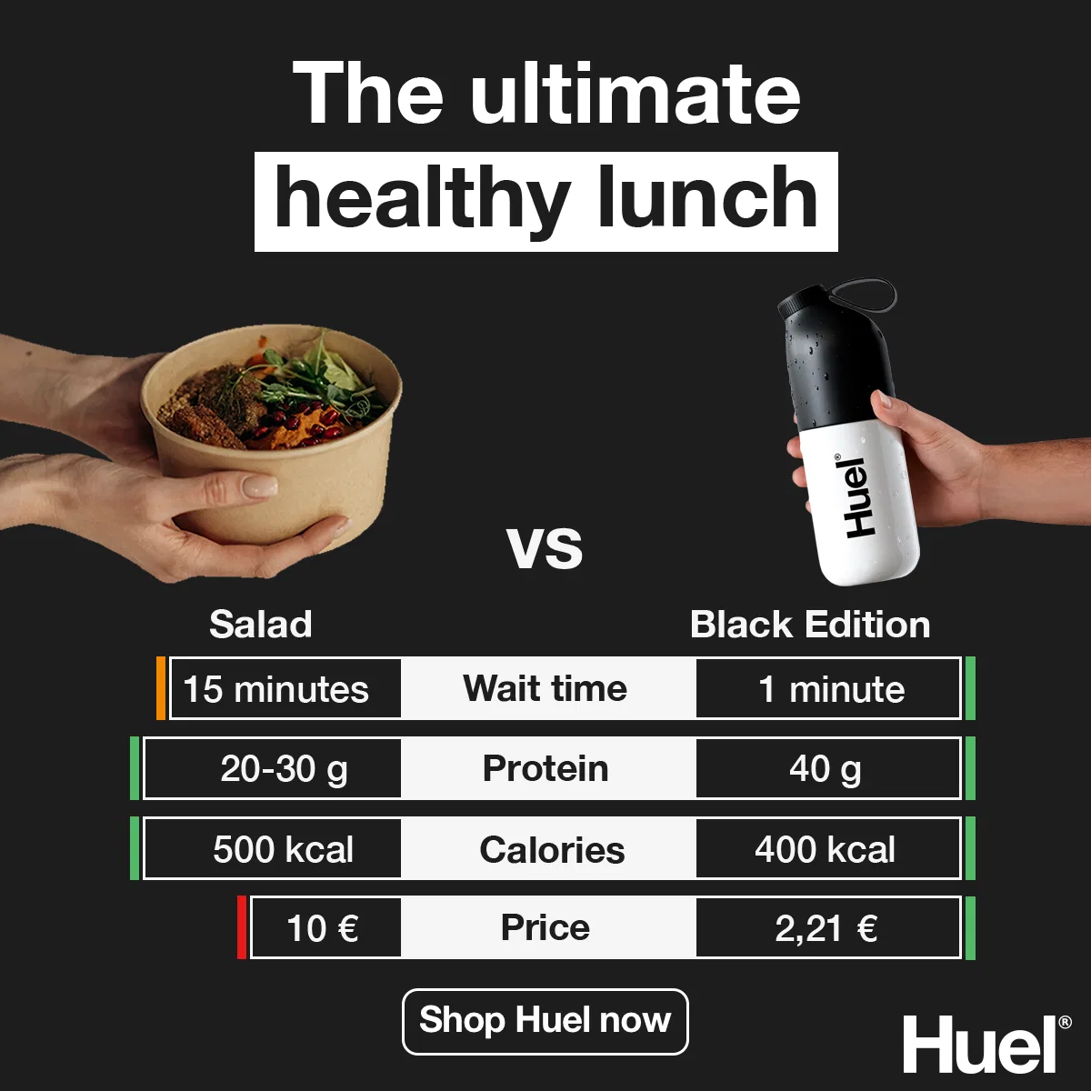 Huel Comparison Ad: Salad vs. Huel