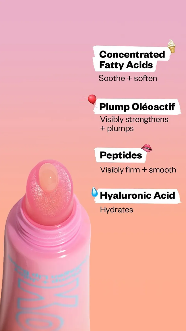 Ingredient-Focused Lip Product Ad with Playful Icons