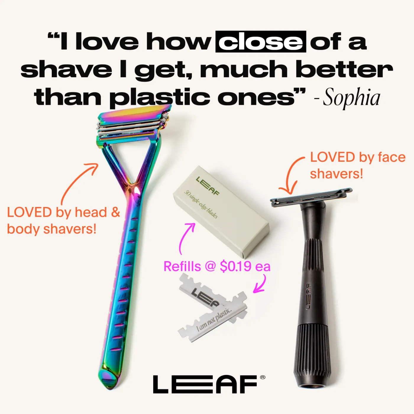 Leaf Razor Testimonial & Product Showcase