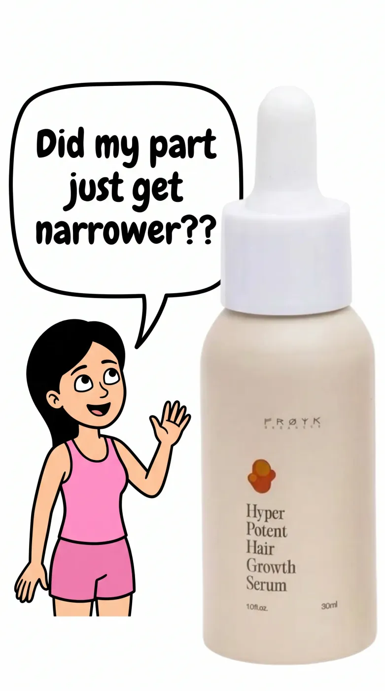 Hair Growth Serum Ad with Cartoon Character and Speech Bubble