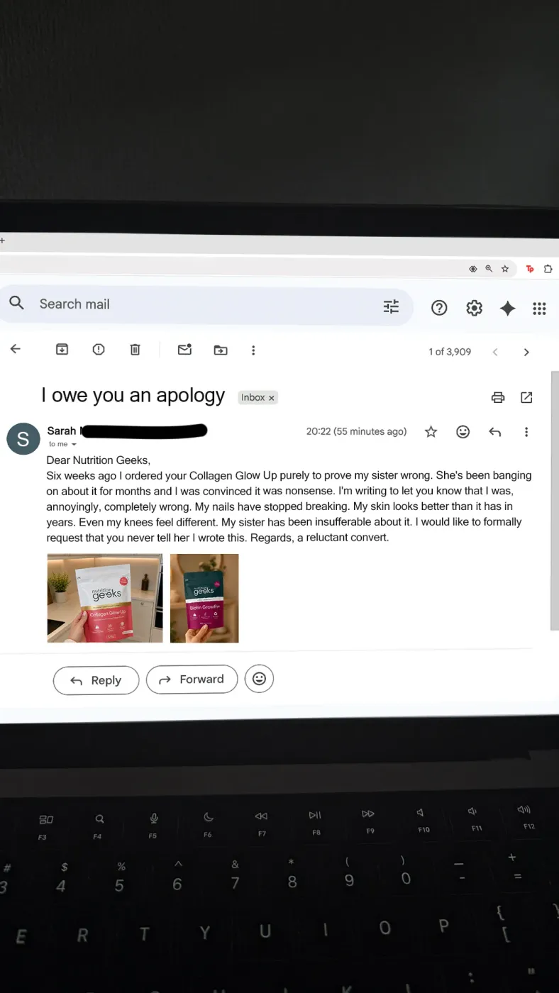 Email Testimonial Ad on Laptop Screen