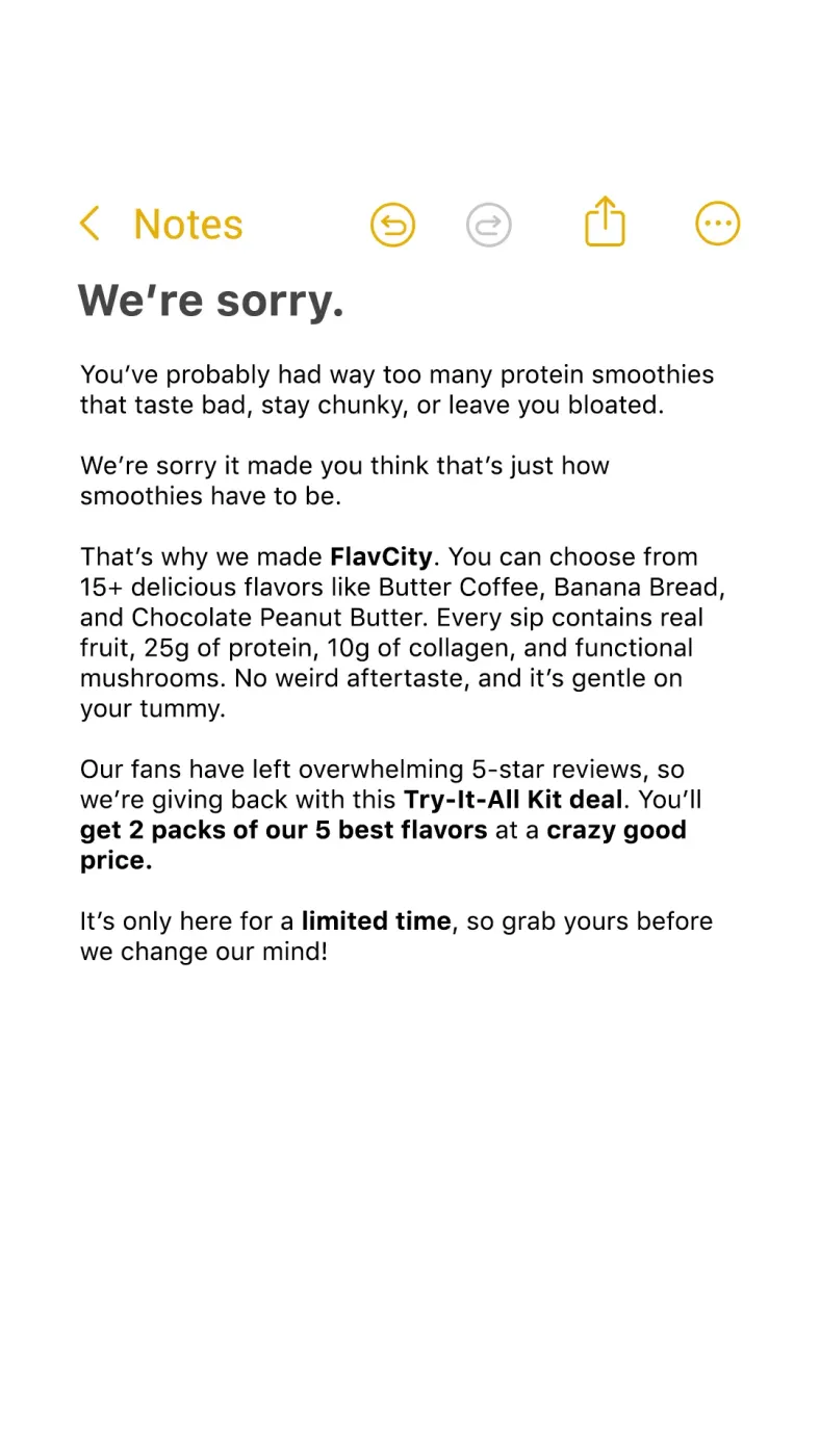 iOS Notes App Style Text Ad