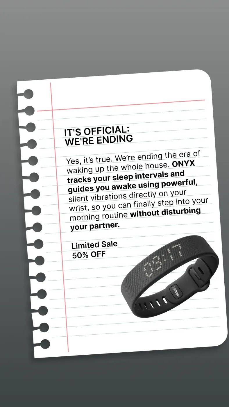 Sleep Tracker Ad on Ruled Paper