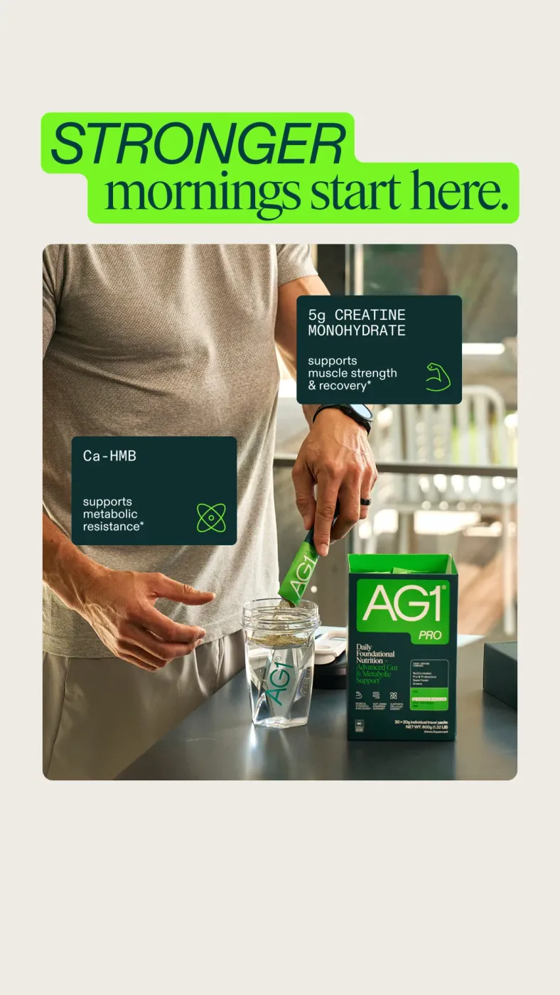 AG1 Pro Supplement Ad with Ingredient Callouts