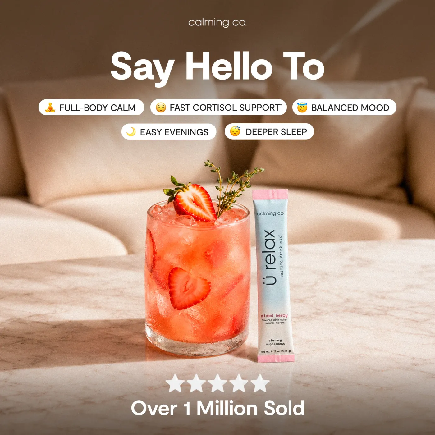 Sunlit Beverage Benefits Cluster with Trust Footer
