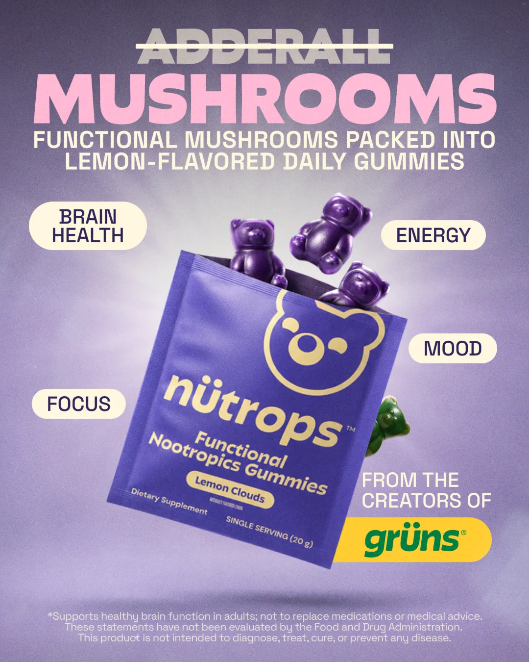 Purple Nootropic Gummy Pouch Ad