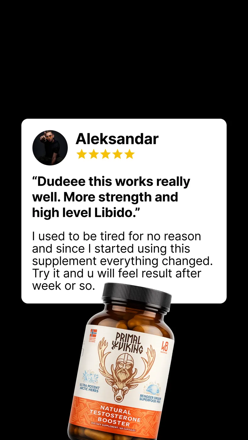 Testimonial Card Over Supplement Bottle