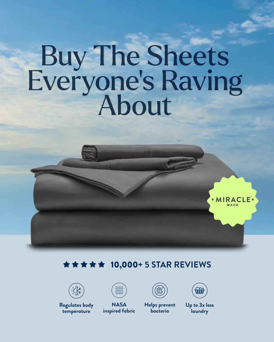Sheets Ad with Sky Background and Feature Icons