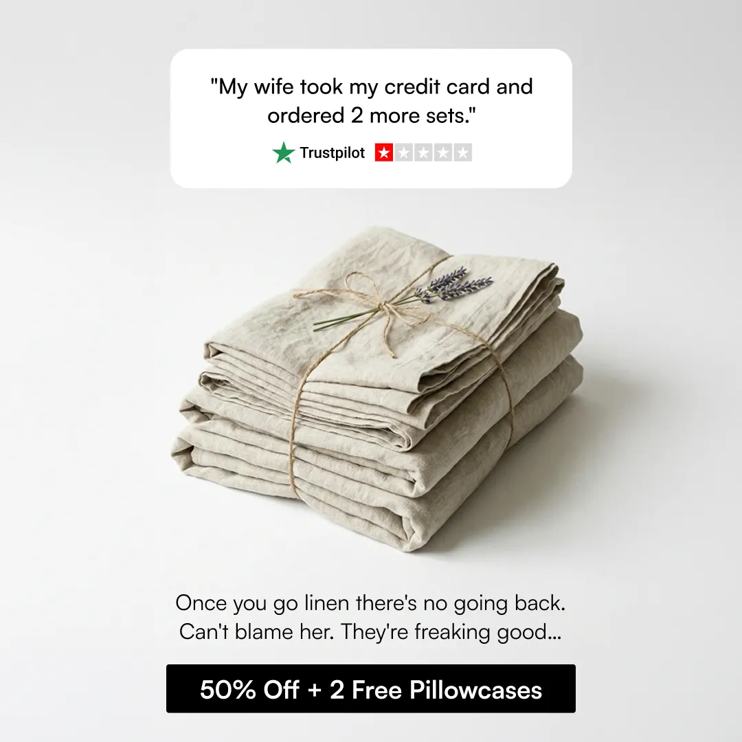 Linen Sheets Testimonial Ad
