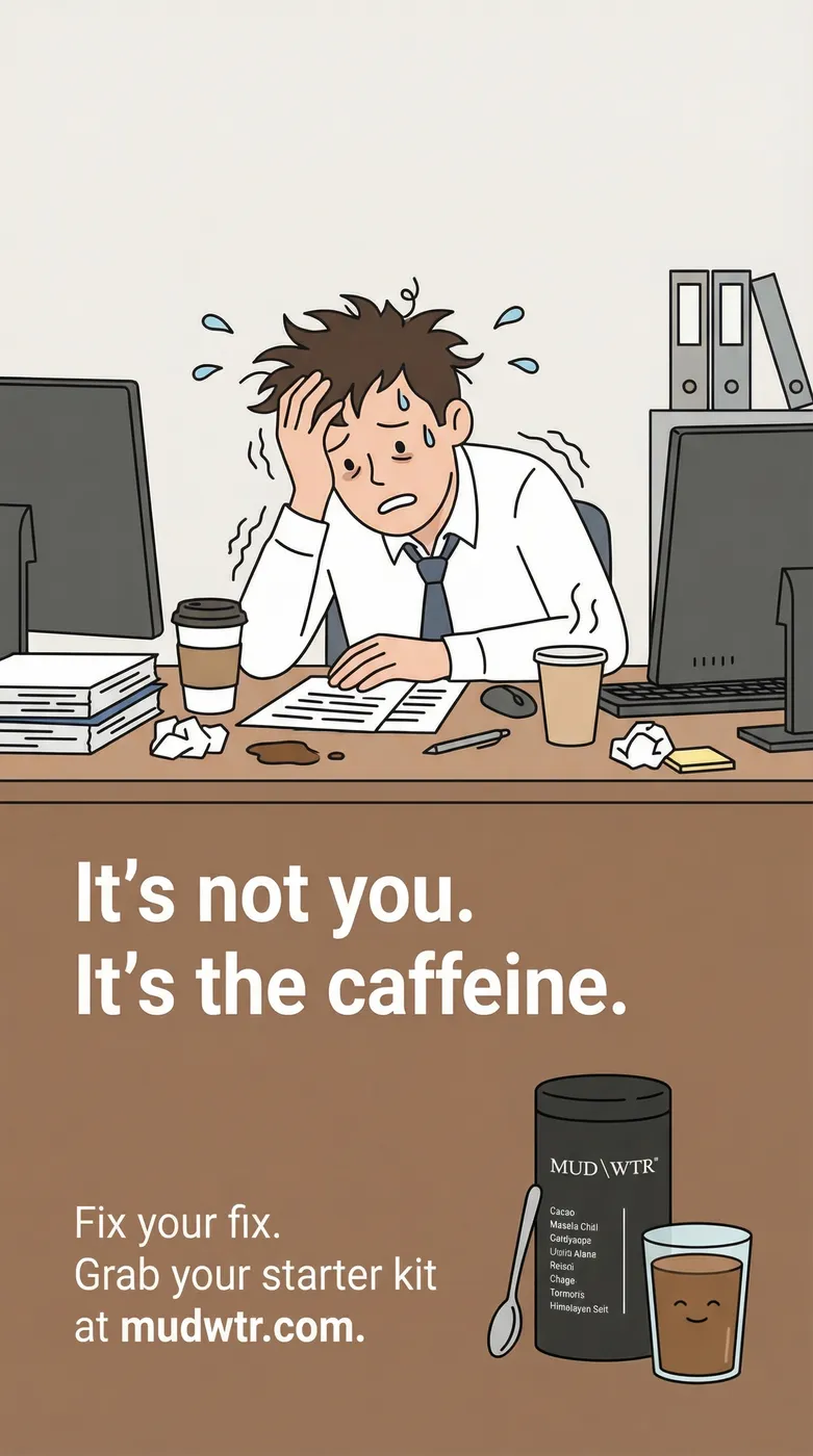 Stressed Office Worker Caffeine Ad