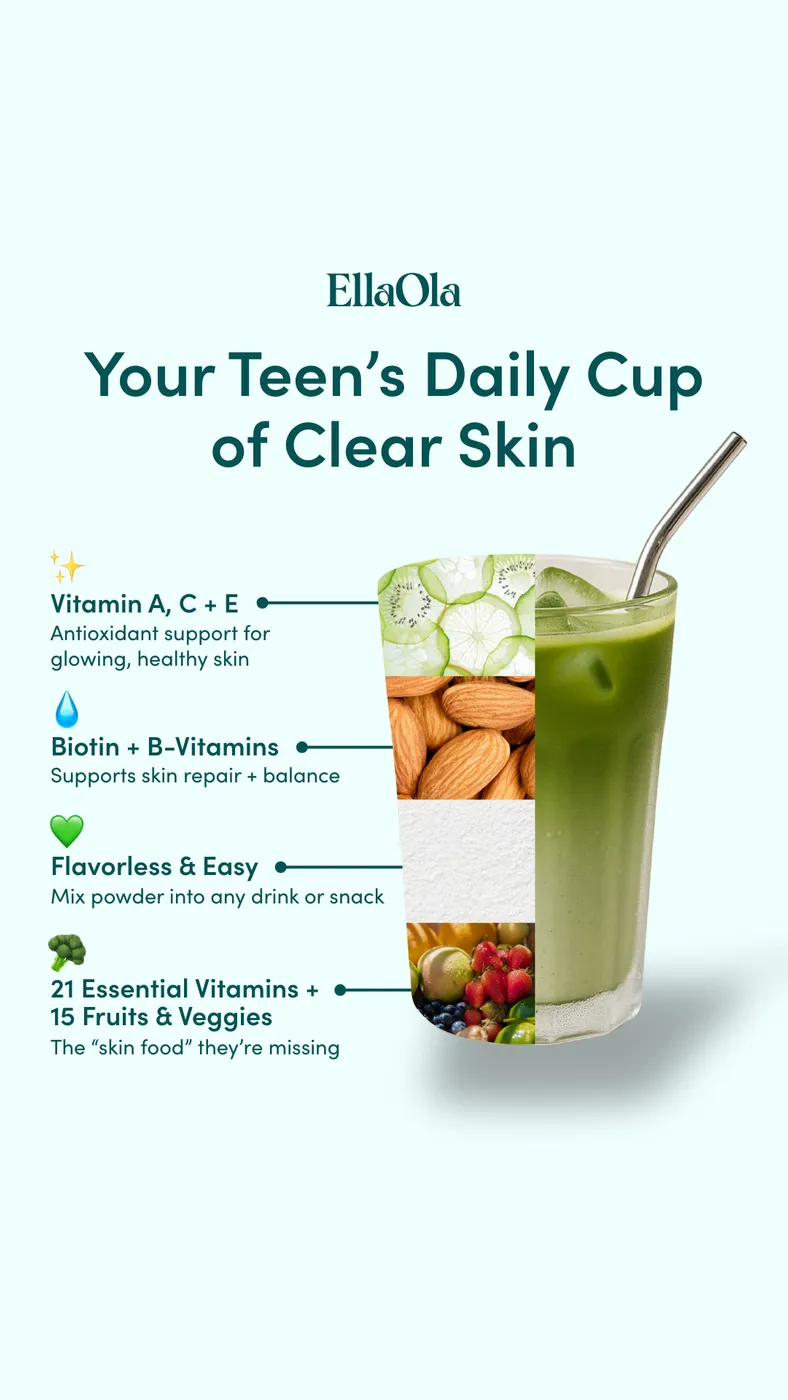Skincare Supplement Drink Ad with Feature Callouts